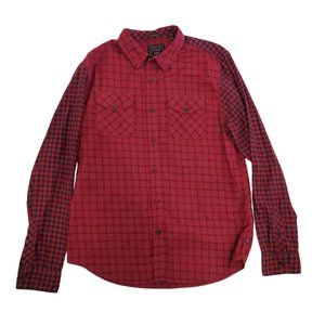 Guess Red Black Check Pattern Button Down Long Sleeve Shirt Med Regular Fit
